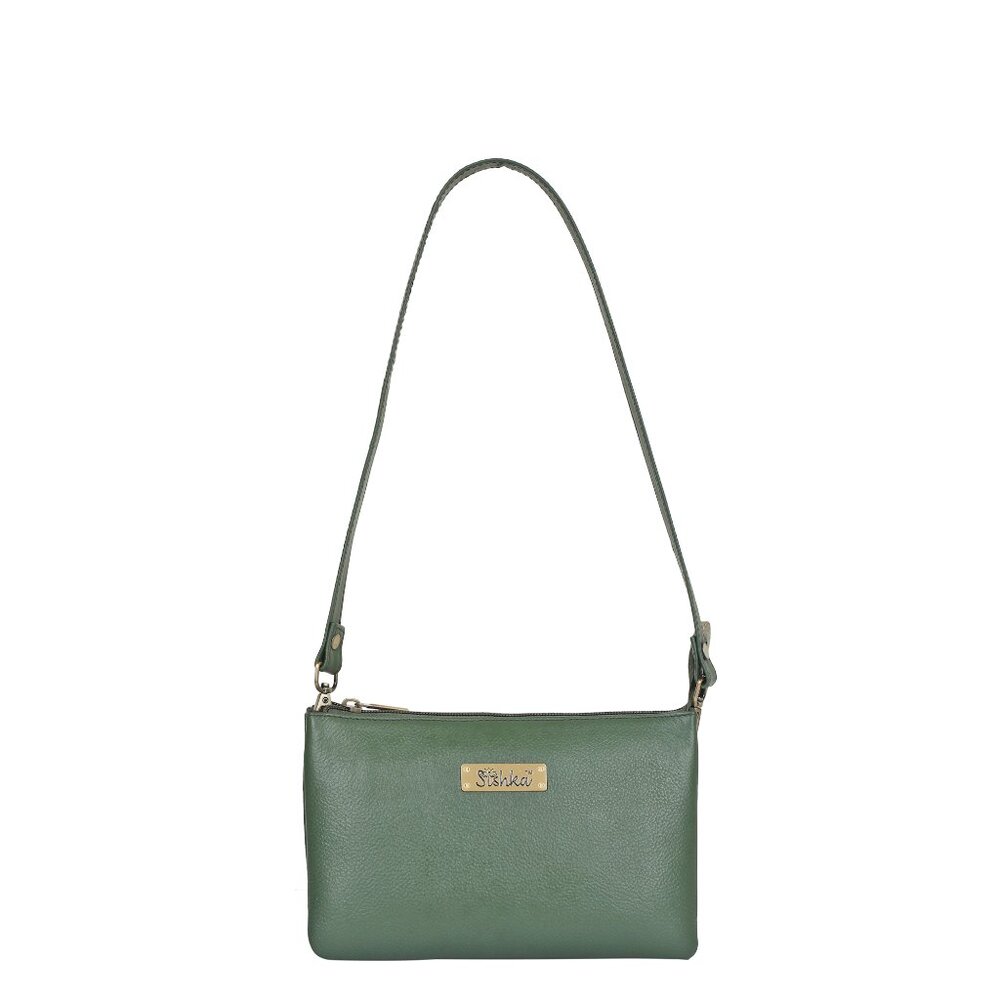 Olive Genuine Leather Crossover Shoulder Bag for Women – Crossbody Sling Bag